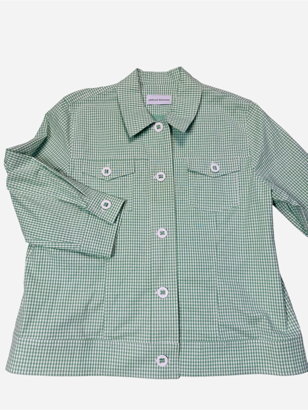 NWT New Alfred Dunner Kiwi Green Just Checking Cotton Jacket Size 12 - Picture 2 of 12